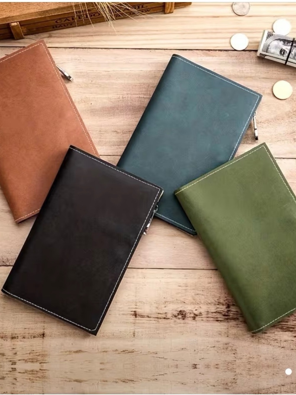 Men/Women Leather Passport Holder Wallet Slim Multi-Compartment Zipper Closure